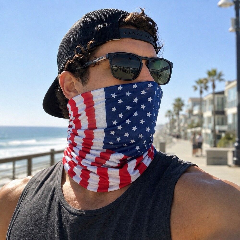 Hurley Neck Gaiter‎ Face Mask Mens American Flag Bandana Headband Activewear